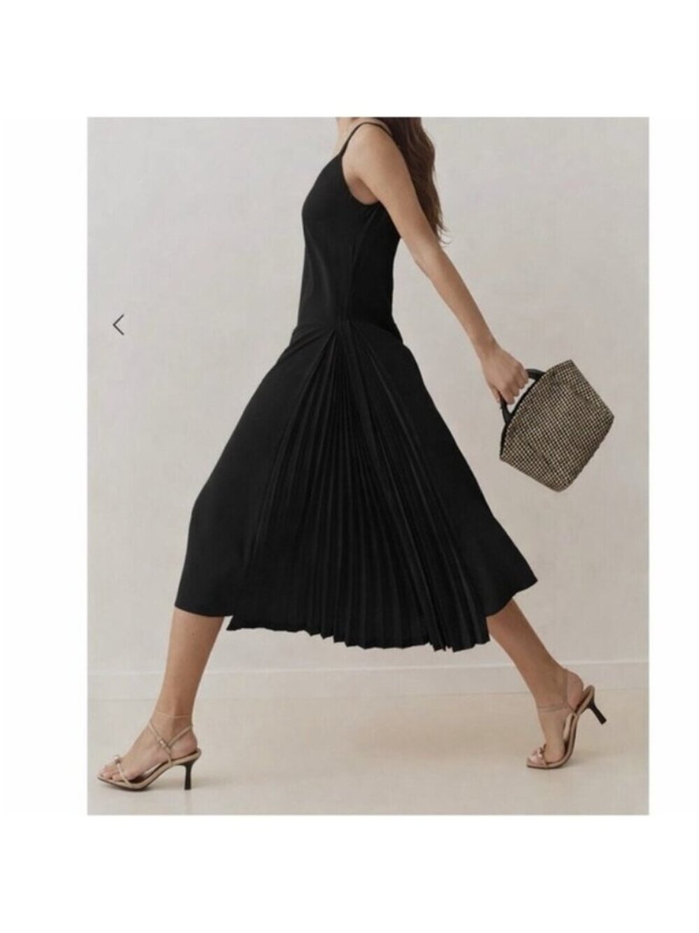Elegant Black Pleated Midi Dress